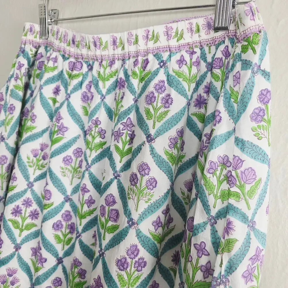 Alicia Bell Sutton Turquoise Purple Floral Silk Blend Tiered Maxi Skirt - Picture 6 of 12